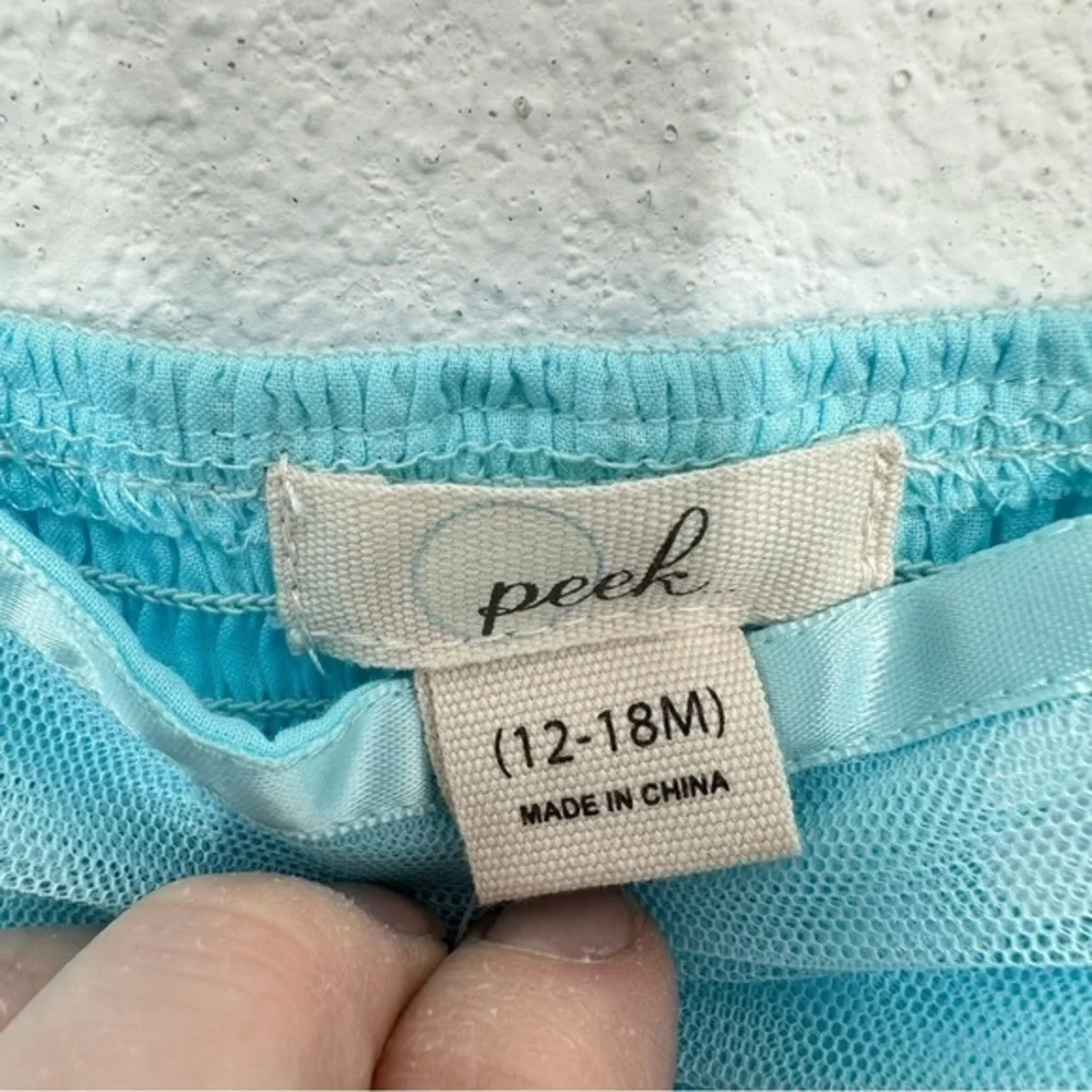 Peek Baby Girl 12-18 Month Bright Blue Tulle‎ DressRibbons Bows Sequin Flower - Picture 7 of 8